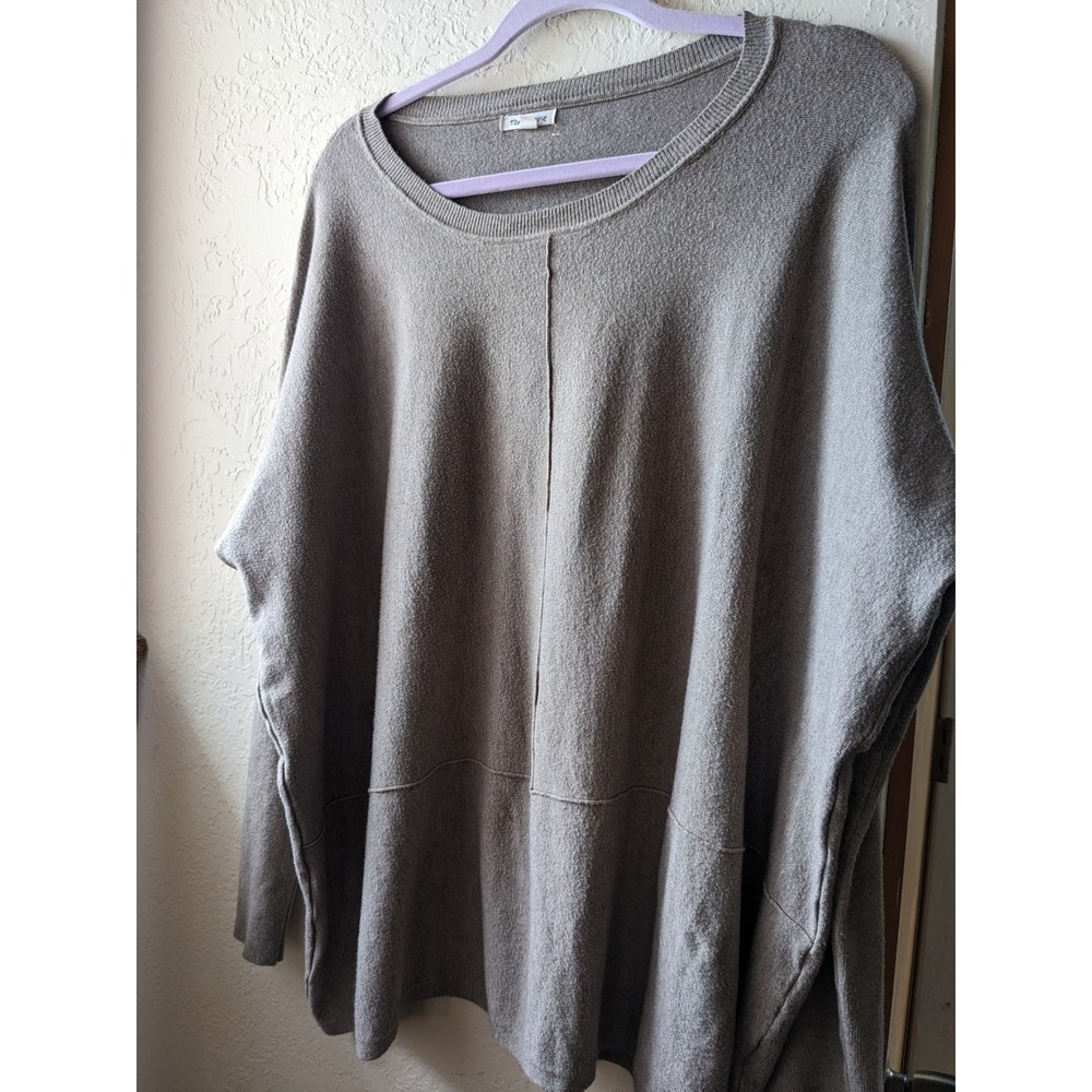 Tea n Rose Women Taupe Brown Oversized Batwing Knit Sweater Exposed Seam Large